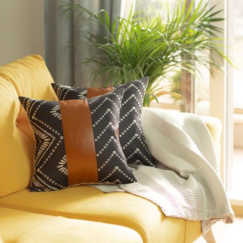 Vegan Faux Leather Square Throw Pillow Cover Navy Blue